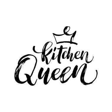 Yemek pişirmeyle ilgili tırnak koleksiyonu. Mutfak kraliçesi. El yapımı mutfak kaligrafisi. Typography tasarım elemanları ayarlandı. Vektör illüstrasyonu.