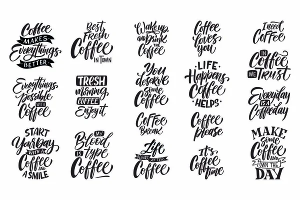 Set Lettering Quote Coffee Inscription Prints Posters Menu Design Invitation — Stock Vector