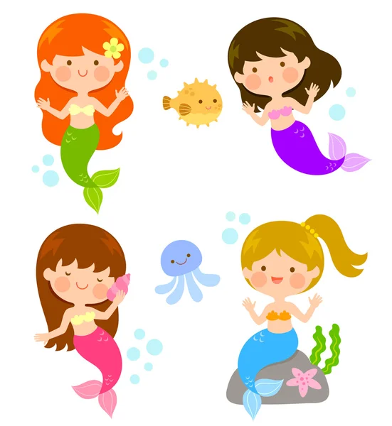 Rajzfilm aranyos mermaids — Stock Vector