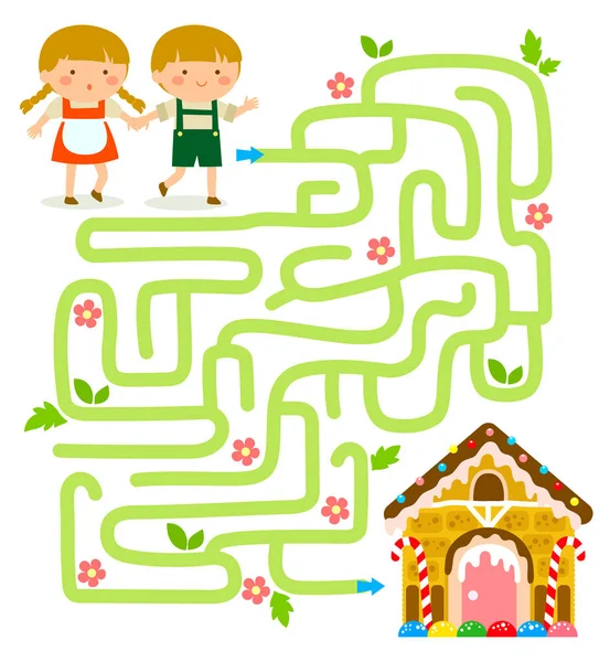 Hansel et Gretel labyrinthe jeu — Image vectorielle