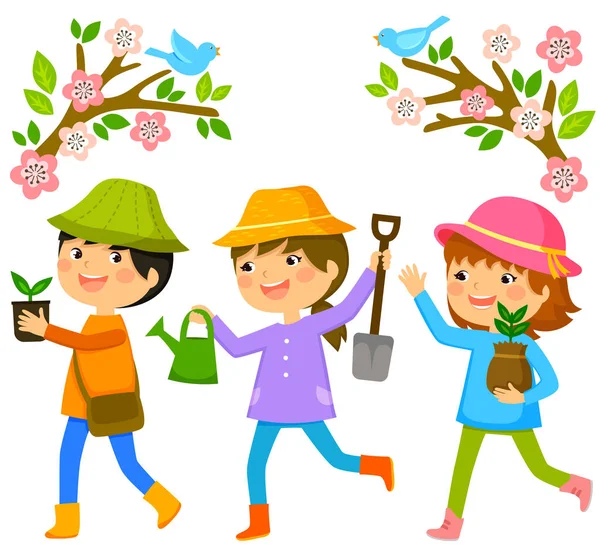 Kids planting trees Stock Vector