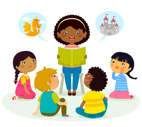 Story time  multicultural group — Stock Vector