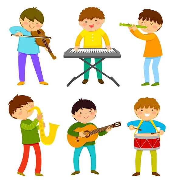 Niños tocando música — Vector de stock