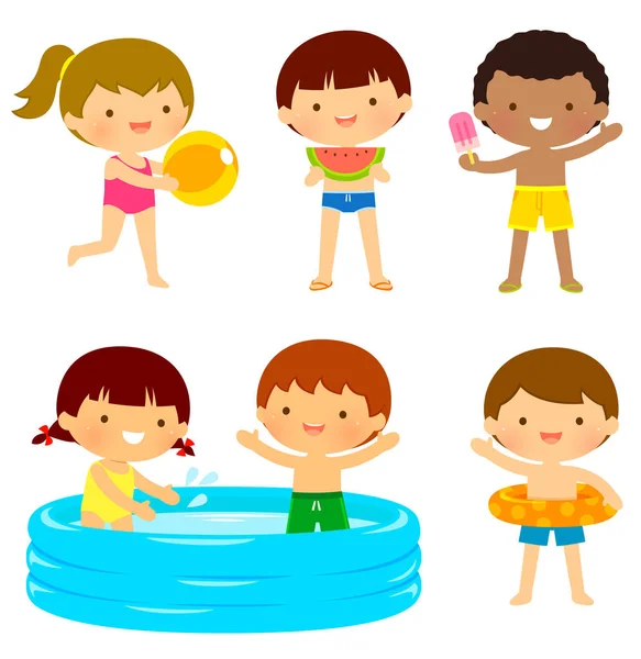 Niños en la playa o en la piscina — Vector de stock