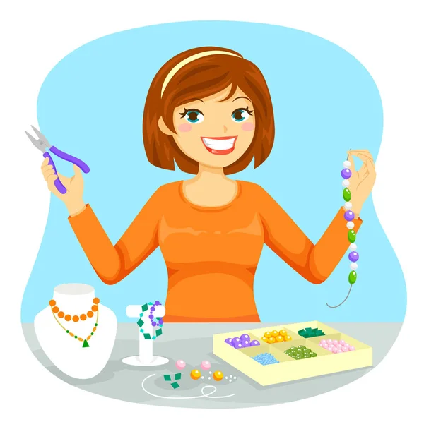 Mujer haciendo joyería — Vector de stock