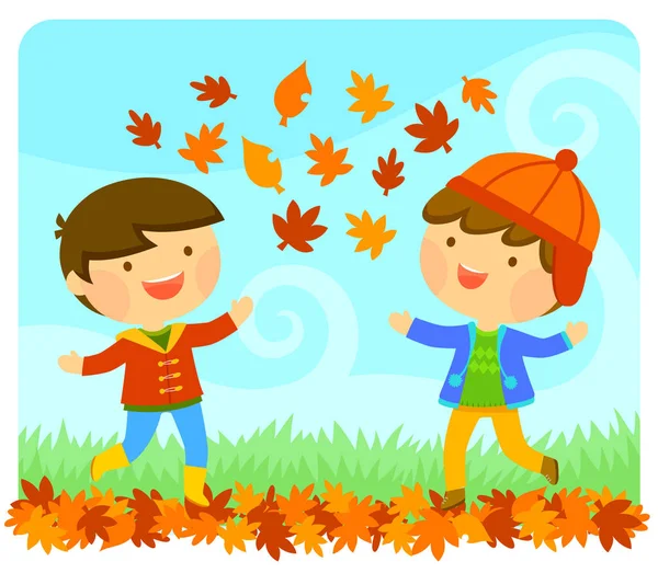 Bambini che si godono l'autunno — Vettoriale Stock