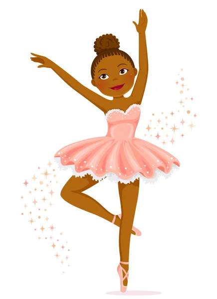 Cute Dark Skinned Ballerina Dancing — Stock Vector