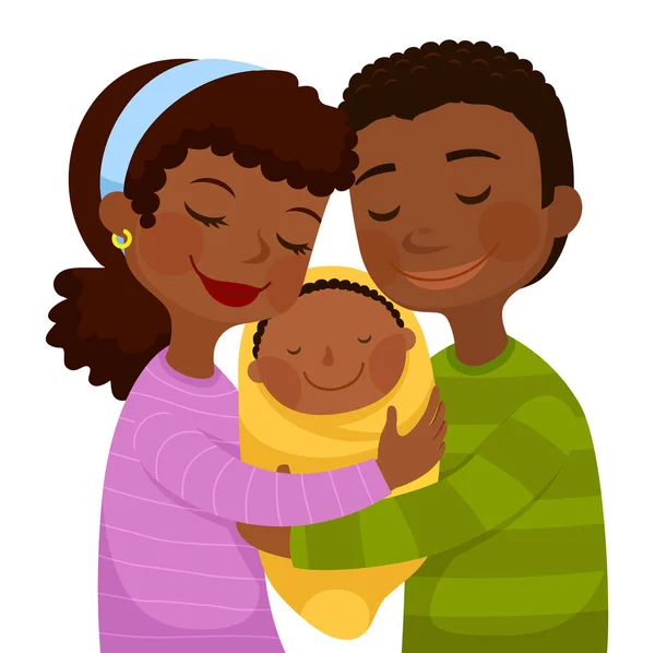 Felices Padres Piel Oscura Abrazando Bebé Pequeño — Vector de stock