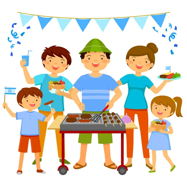 Gens Heureux Ayant Barbecue Traditionnel Sur Jour Indépendance Israels — Image vectorielle
