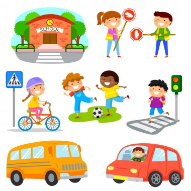 Road traffic safety cartoon set clipart