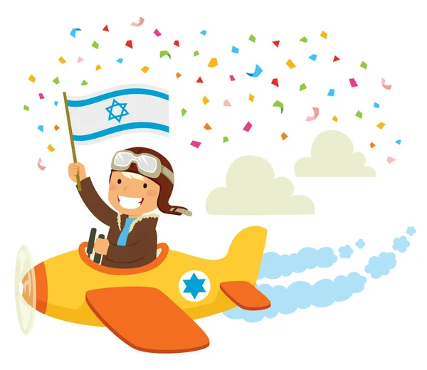 以色列独立日庆祝活动 驾驶着悬挂以色列国旗的传统飞行艇的飞行员 — 图库矢量图片