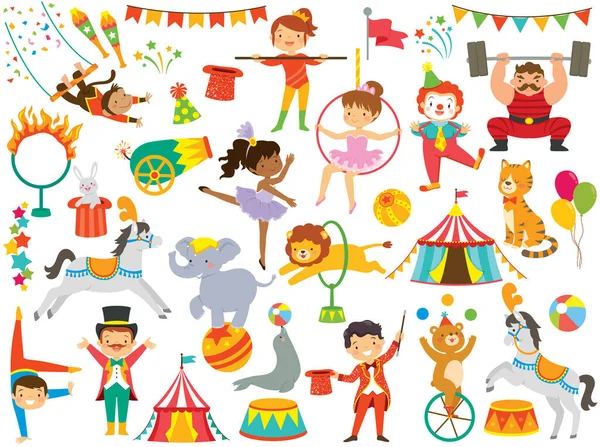 Circus Clipart Set Circus Animals Circus People Other Colorful Circus — Stock Vector