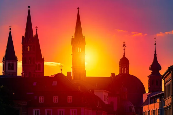 Ηλιοβασίλεμα Πάνω Από Την Πόλη Του Wurzburg Στη Βαυαρία Γερμανία — Φωτογραφία Αρχείου