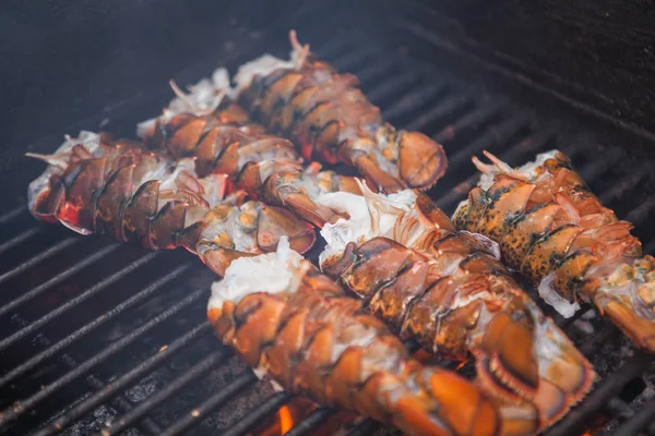 Acercamiento de langostas en una parrilla. Festival de comida de langosta . —  Fotos de Stock