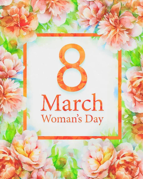 March 8 international women's day. Pastel Watercolor greeting card. — Stock Photo, Image