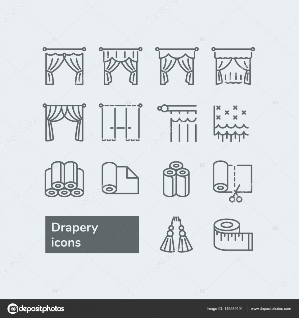 Elementen voor draperie shop. De pictogrammen van de lijn van het ... Elementen voor draperie shop. De pictogrammen van de lijn van het ...