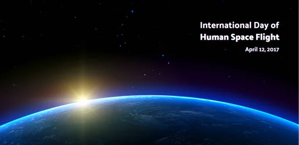Nemzetközi nap az emberi űrrepülés. Első ember az űrben. Göncölszekér és kis Göncöl, az ursa major, polaris. Reális vektor poszter illusztráció — Stock Vector