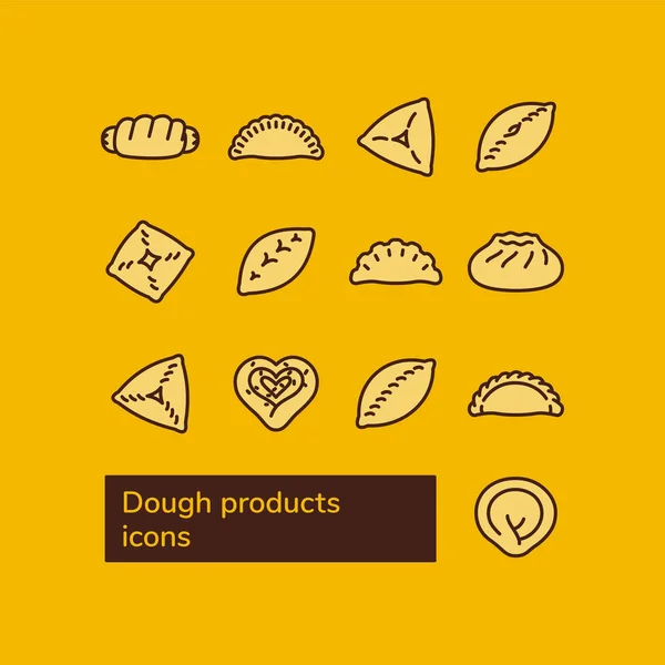 Dough products. Russian food. Vector line icons. — Stock Vector