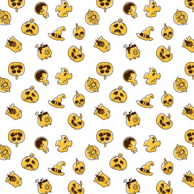 Helloween desen. Tatil sembollerin kabak, hayalet, sihirli şapka, pot, iksir, kafatası, zombi.