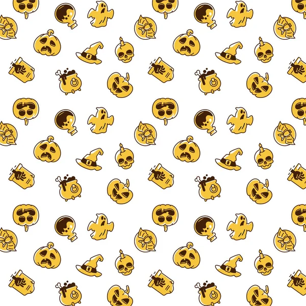 Helloween desen. Tatil sembollerin kabak, hayalet, sihirli şapka, pot, iksir, kafatası, zombi.