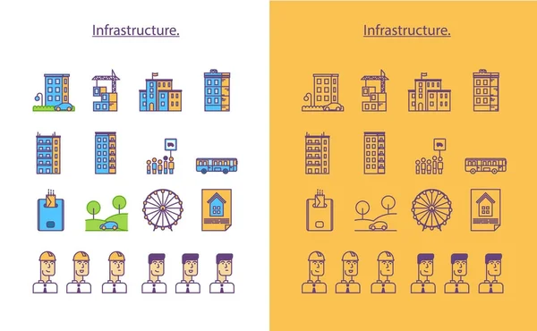 Infrastruktura Města Sada Ikon Plochý Vektor — Stockový vektor