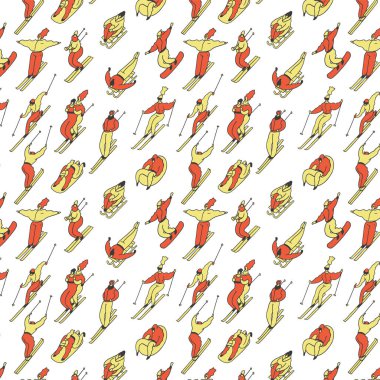 Desen bir boru, snowboard, Kayak, kızak üzerinde kışın kayak insanlar. Beyaz arka plan üzerinde renkli vektör çizim