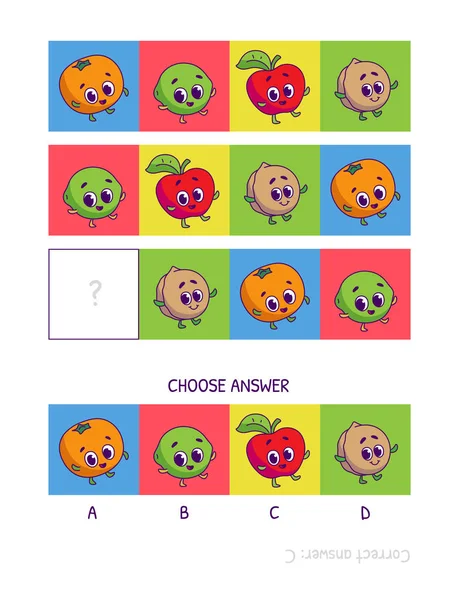 Roztomilý Mandarinka Limetka Červené Jablko Vlašský Ořech Logická Hra Pro — Stockový vektor