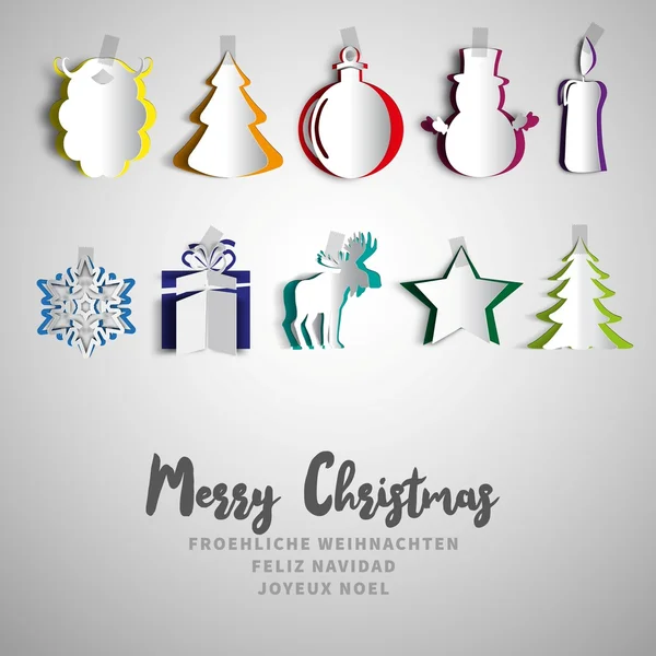 Joyeux Noël icônes en papier ensemble — Image vectorielle