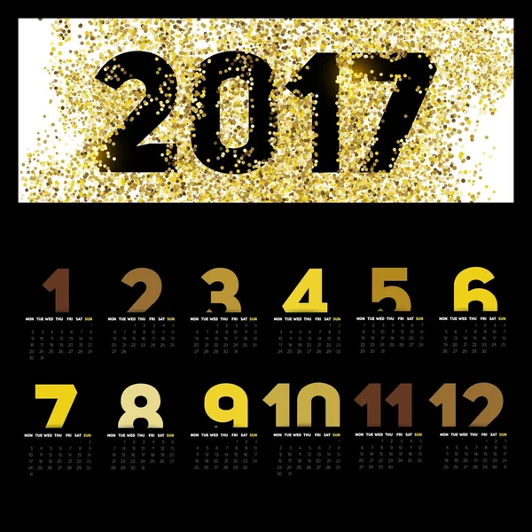 Золотой календарь 2017 года — стоковый вектор