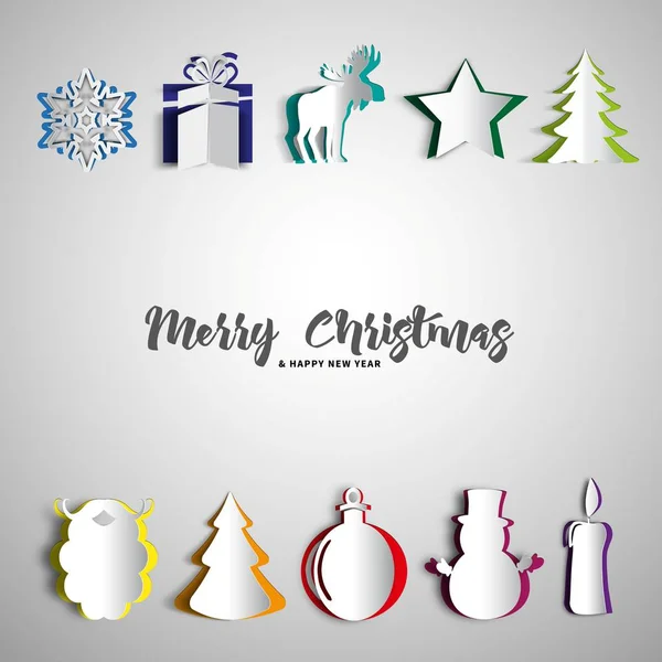 Joyeux Noël papier décorations ensemble — Image vectorielle