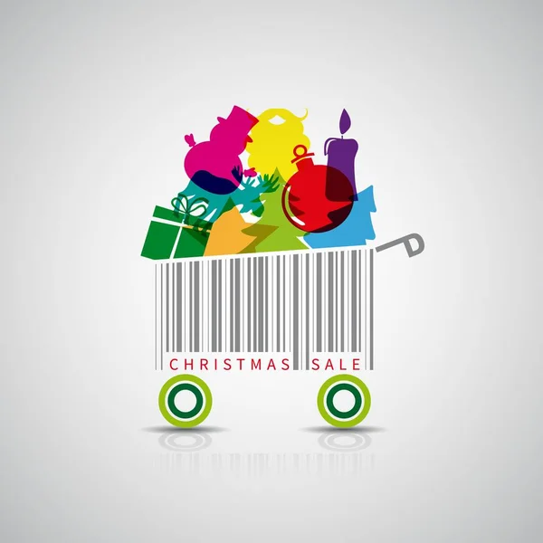Cartel de venta de Navidad con carrito de compras — Vector de stock
