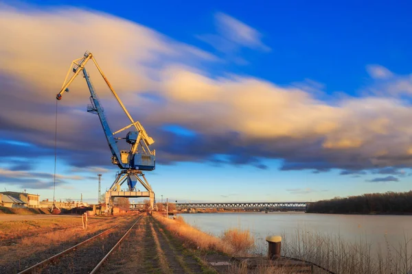Crane in Harbour on river Danube — Stock Photo, Image