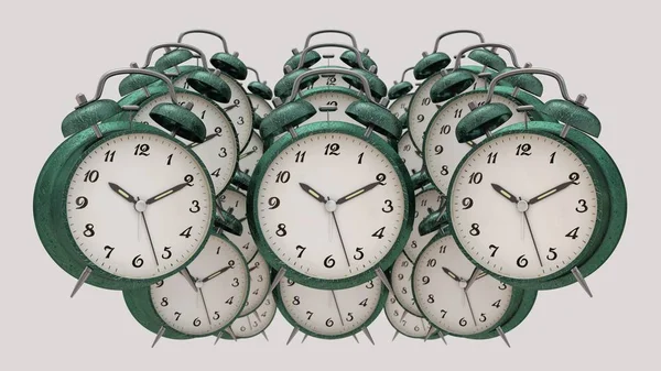 beyaz zemin üzerine yeşil korku masa saati, 3D render izole.