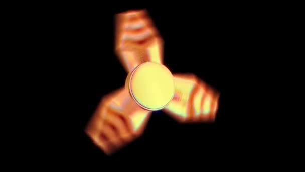 Жовтий Блискучий Спінер Обертається Чорному Тлі Циклічна Анімація — стокове відео
