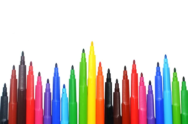 Regenboog Markers Geïsoleerd Een Witte Achtergrond Kopieer Ruimte Onderwijs Leren — Stockfoto