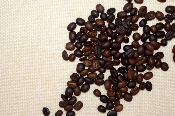Brown Palone Ziarna Kawy Naturalny Len Tła Miejsce Miejsce — Zdjęcie stockowe