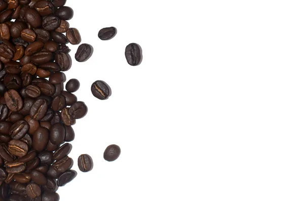 Brun Rostade Kaffebönor Isolerad Vit Bakgrund Plats För Text — Stockfoto