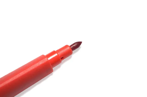 Red Marker Isolated White Background Close Top View — Stock Photo, Image