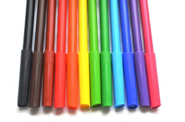 Kolorowe Długopisy Wyizolowane Białym Tle — Zdjęcie stockowe