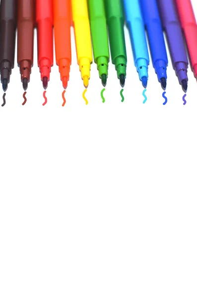 Marker Stifte Farbige Ansicht Von Oben Isoliert Auf Weißem Hintergrund — Stockfoto
