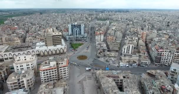 Drönare Som Filmade Över Staden Homs Syrien — Stockvideo