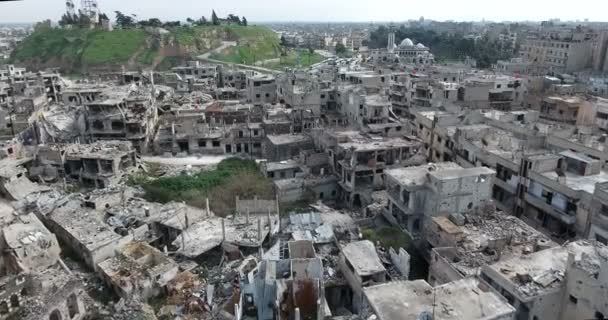 Een Drone Gefilmd Stad Homs Syrië — Stockvideo