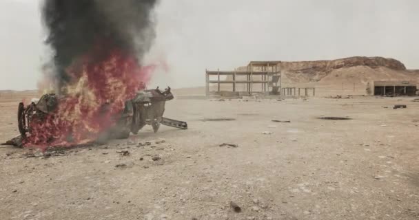 Nahost Kriegsschauplatz Brennende Maschine Syrien — Stockvideo
