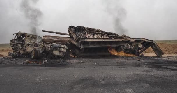 Közel Keleti Háborús Jelenet Lángoló Tank Szíria — Stock videók