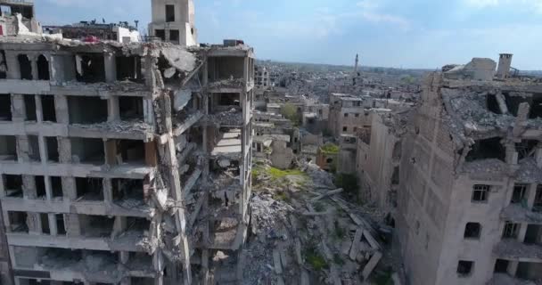 Drönare Som Filmade Över Den Staden Aleppo Syrien — Stockvideo