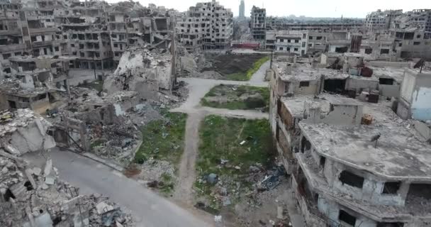 Flight Drone City Homs Syria — Stock Video
