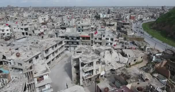 Flygning Drönare Över Staden Homs Syrien — Stockvideo