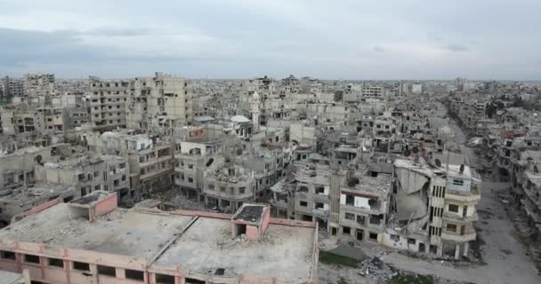Voo Drone Sobre Cidade Homs Síria — Vídeo de Stock