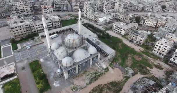 Полет Беспилотника Над Городом Хомс Сирии — стоковое видео