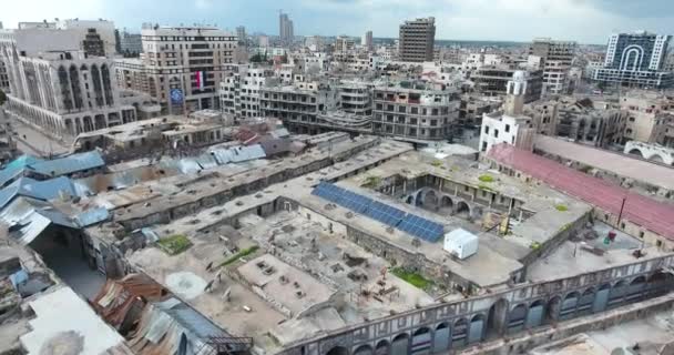 Voo Drone Sobre Cidade Homs Síria — Vídeo de Stock